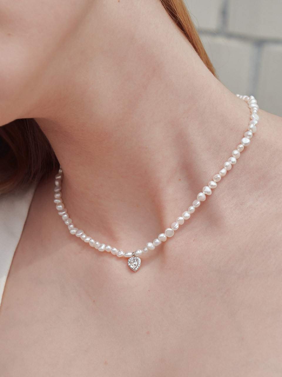 merry cubic heart pearl necklace
