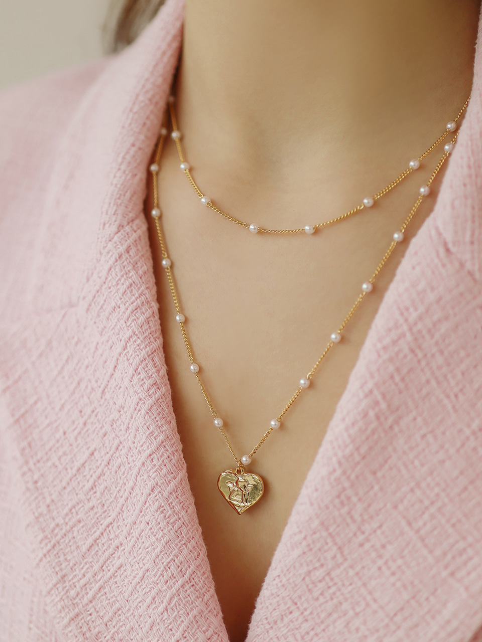 [태연 착용] heart pearl chain necklace set