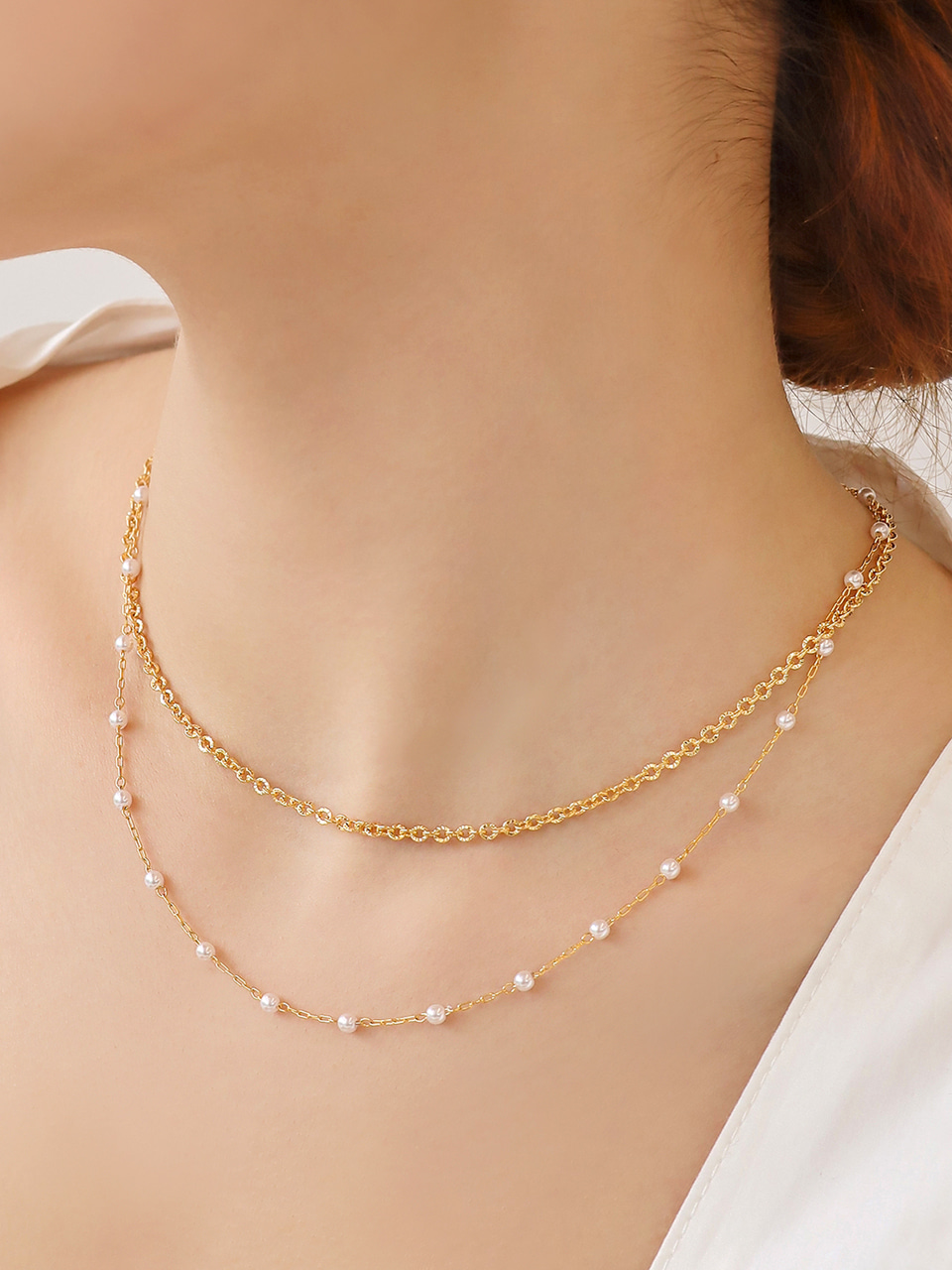 [송선미 착용] simple pearl layered necklace