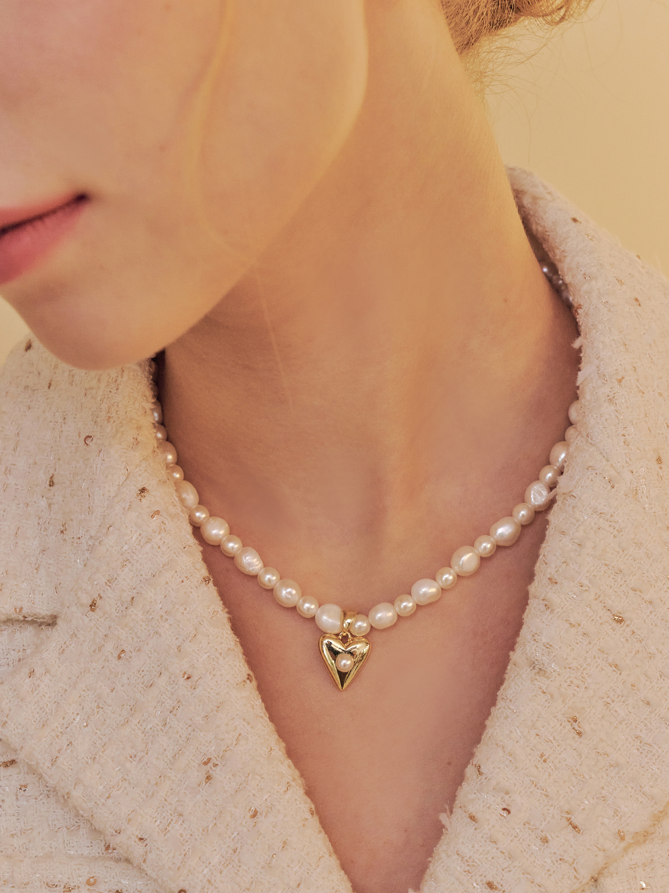 [에이핑크 초롱, 최유정 착용] heather heart pearl necklace