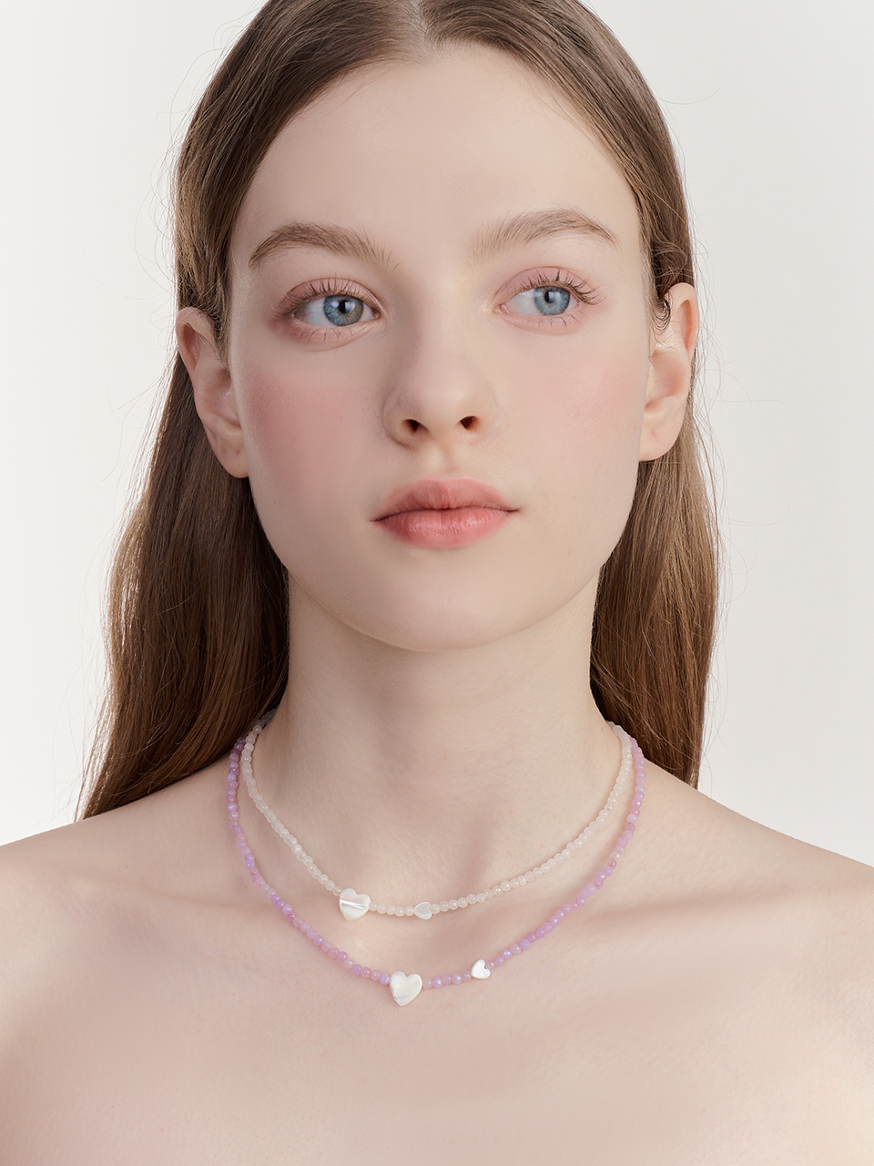 [단독 캡슐컬렉션] nacre heart gemstone necklace