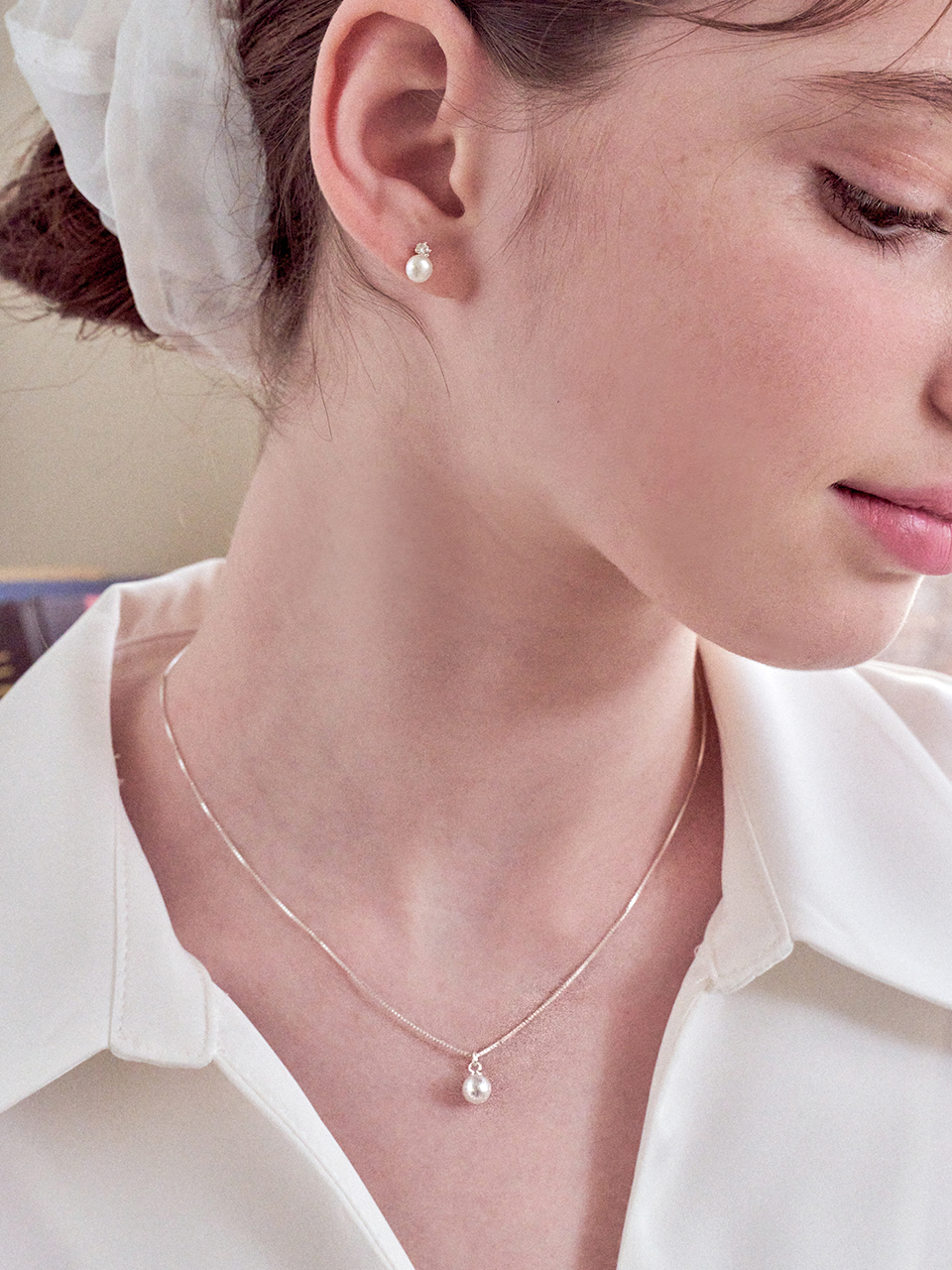[셀럽 착용] flowing pearl necklace